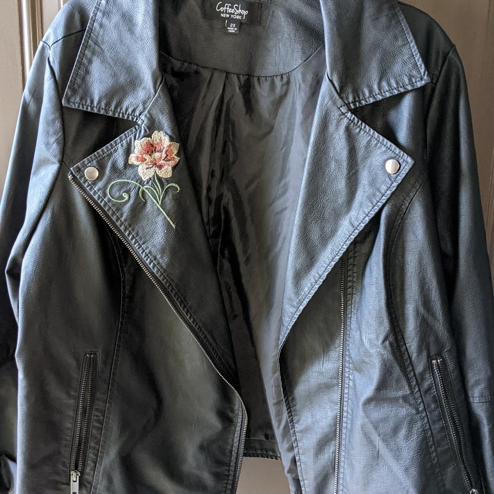 Plus Vegan Leather Embroidered Jacket